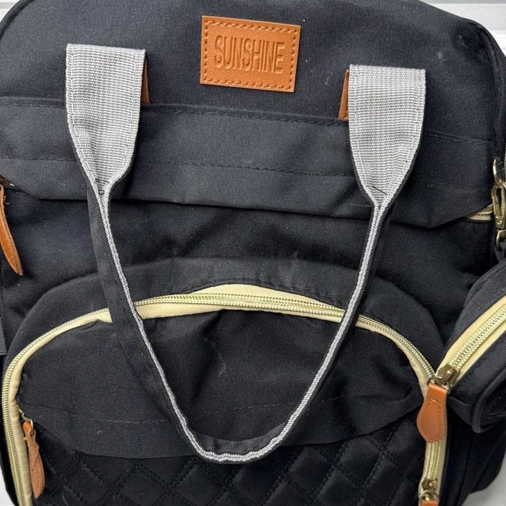 Sunshine Diaper Bag Backpack Black Quilted Large Baby‎ Travel